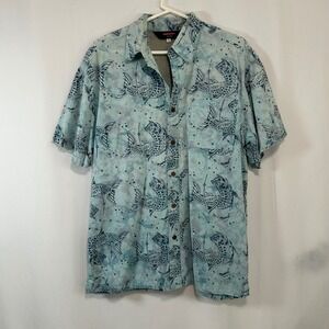 Redington Fishing Button Down‎ Shirt Short Sleeve Novelty Fish Mens L